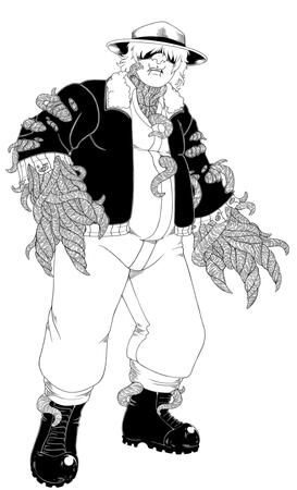 Perennial - a black and white character illustration of a player character